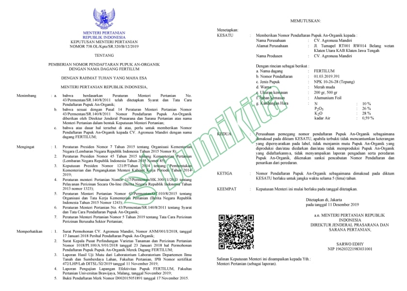 Izin Kementan FERTILUM